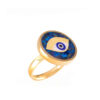 Steel Signet Ring with Lapis Resin Covered and Gold Plated Cheshm Symbol