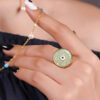 Steel Signet Ring with Turquoise Resin Covered and Gold Plated Evil Eye Symbol