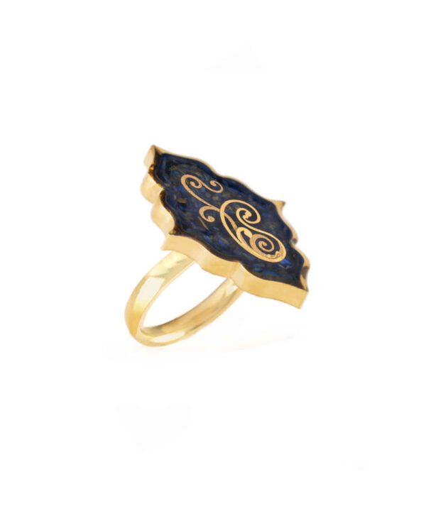 Steel Signet Ring with Garnet Resin Covered and Gold Plated Paisley Symbol