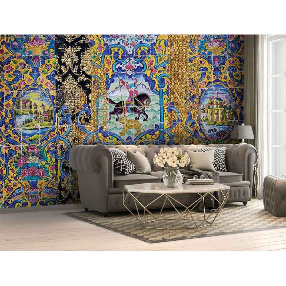 Persian Blue Traditional Wall Mural Model Horse for Modern Interiors