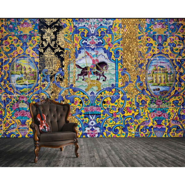 Persian Blue Traditional Wall Mural Model Horse for Modern Interiors