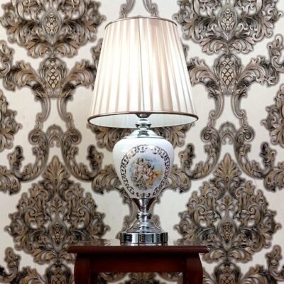 Ceramic Vase Table Lamp Handcrafted with Fabric Shade Fereshteh