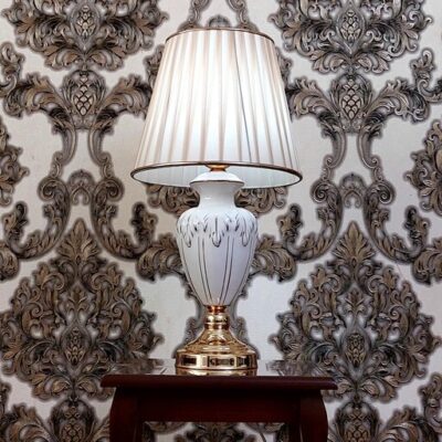 Ceramic Vase Table Lamp Handcrafted with Fabric Shade Niloufar