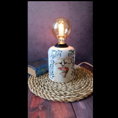 Artistic Ceramic Table Lamp Handcrafted Cat