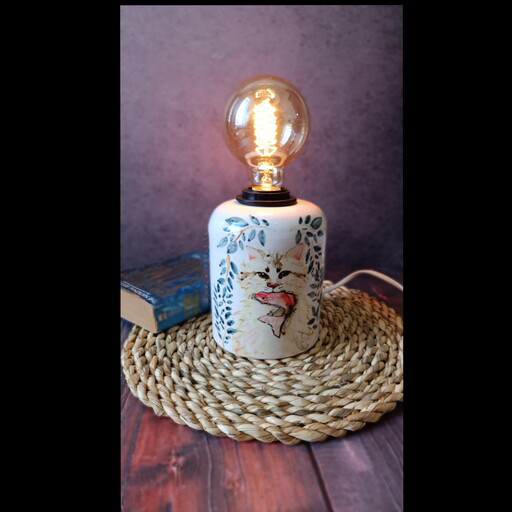 Artistic Ceramic Table Lamp Handcrafted Cat
