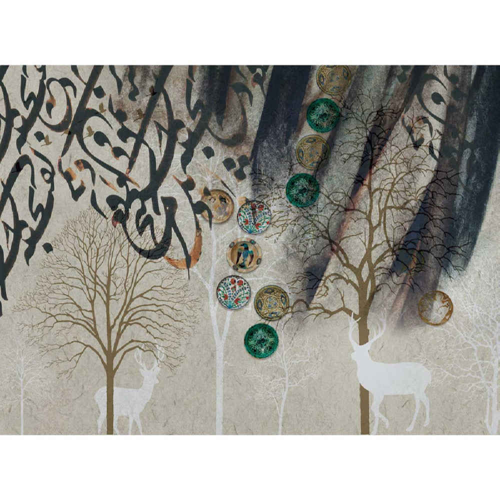Persian Gray Calligraphy Wall Mural Model Nastaligh for Modern Interiors