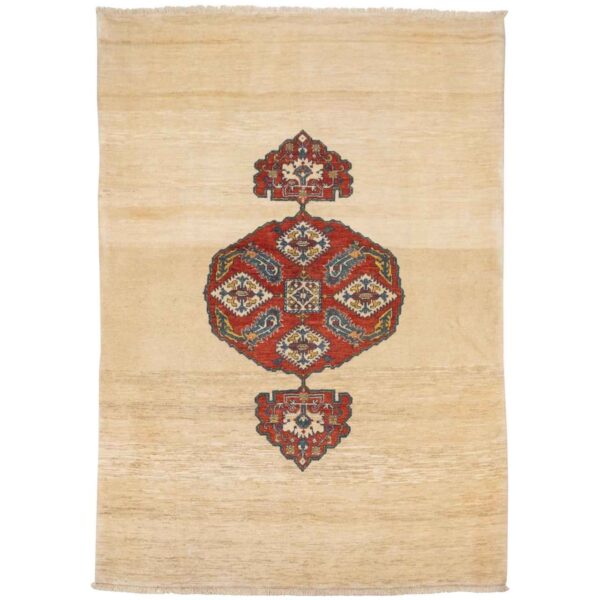 Persian Carpet with Wool Hand-Knotted Riz Mahi Cream