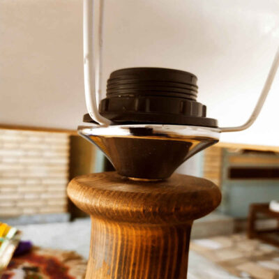 Accent Wooden Table Lamp Handcrafted Velvet Shade Behnam