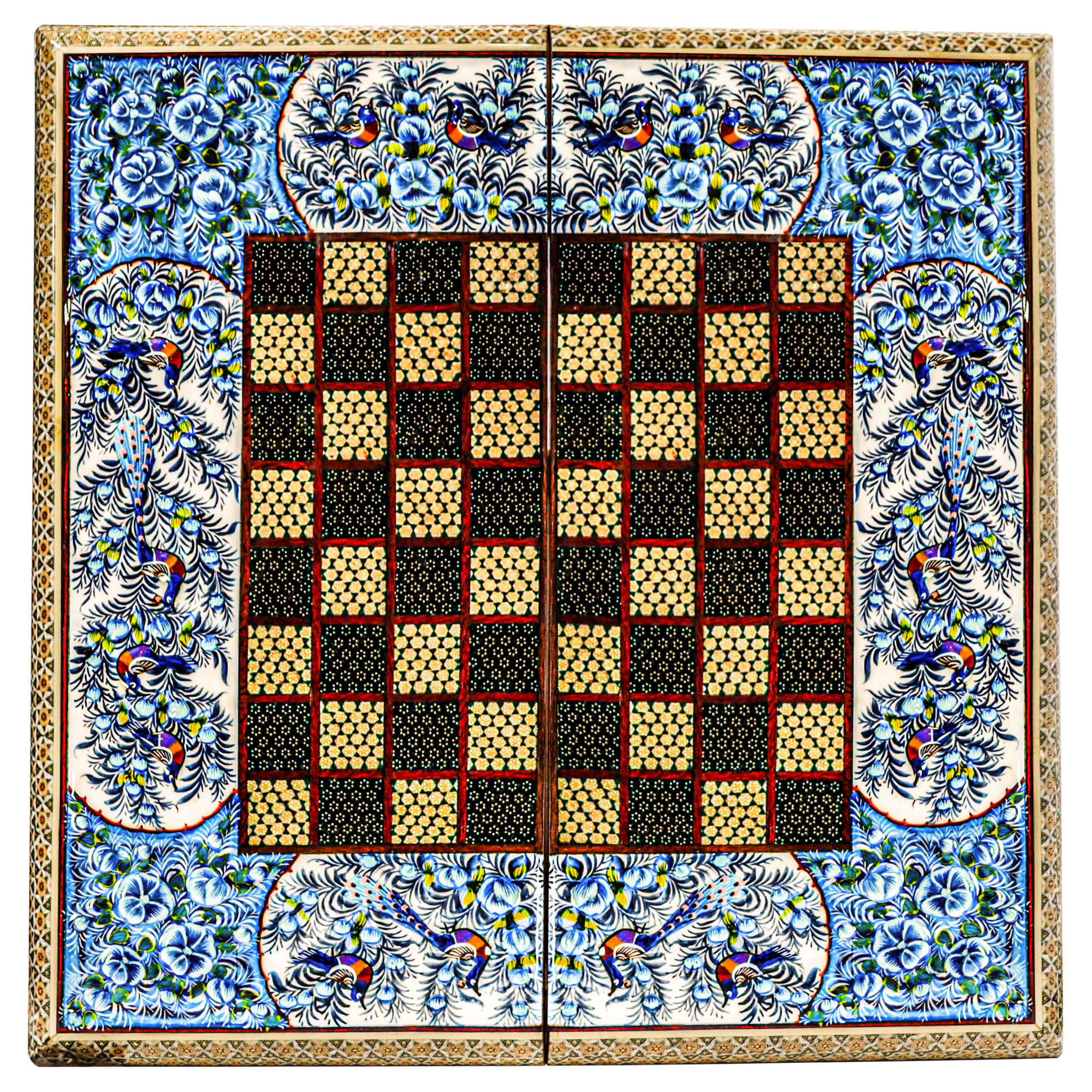Persian Inlaid Wooden Marquetry Chess Board Model Labe Gerd