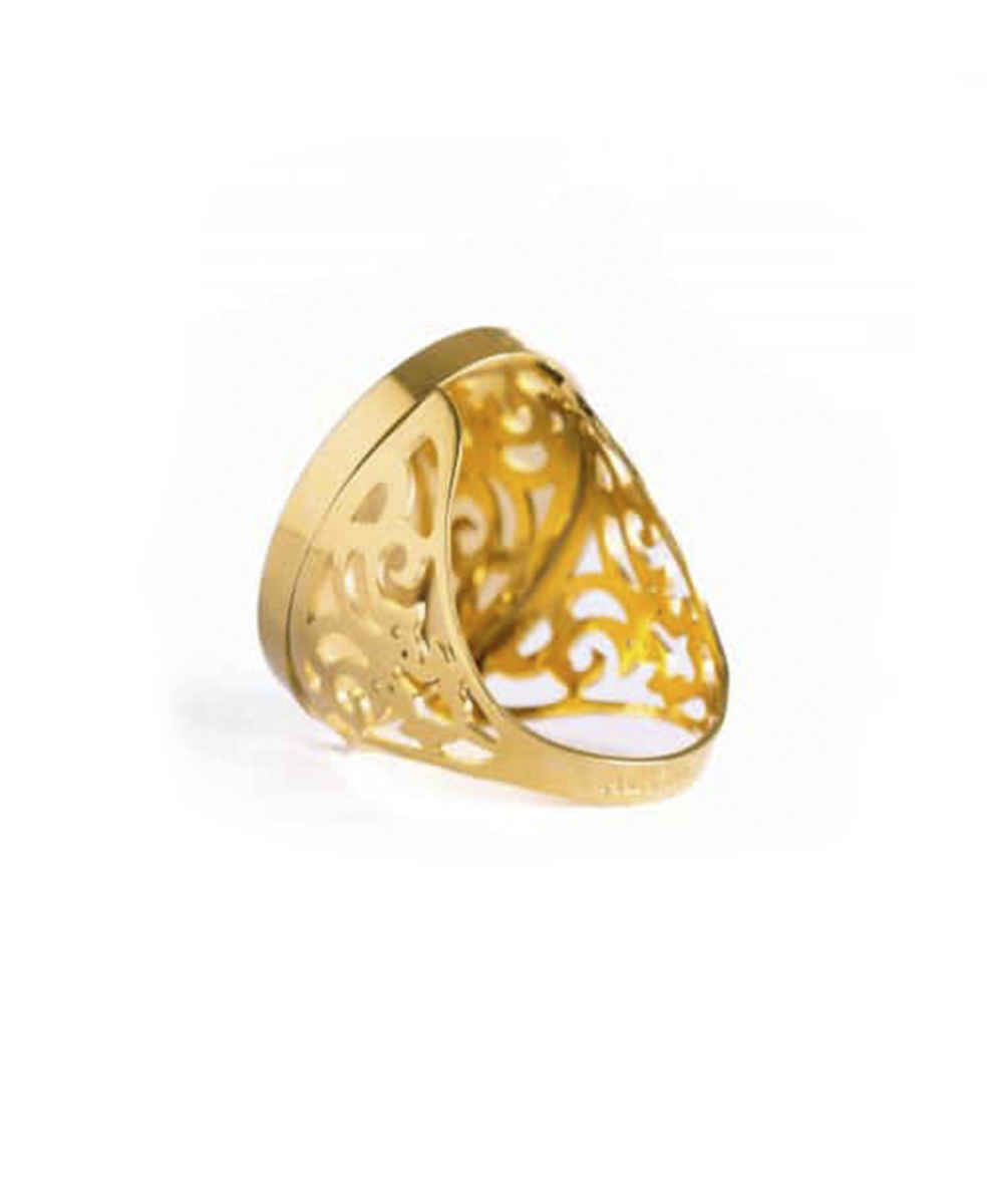 Steel Signet Ring with Garnet Resin Covered and Gold Plated Man Calligraphy