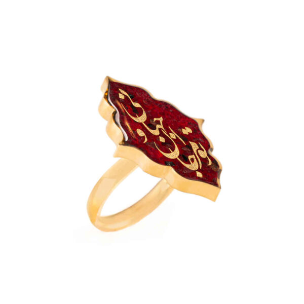 Steel Signet Ring with Garnet Resin Covered and Gold Plated Jaan Calligraphy