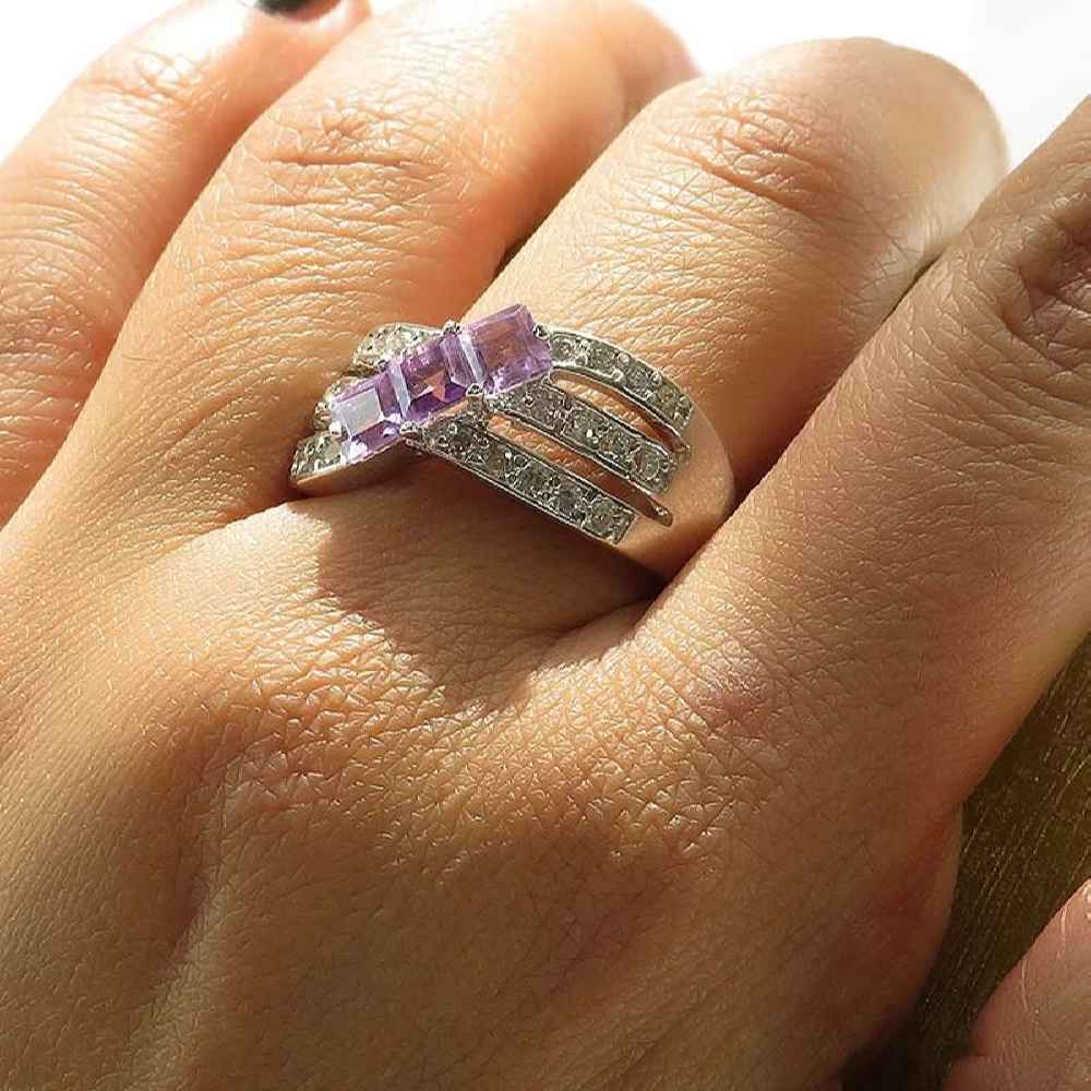 Purple Amethyst Silver Ring For Women Nastaran