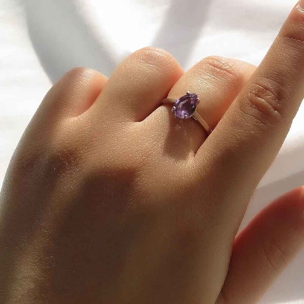 Purple Amethyst Silver Ring For Women Zarif