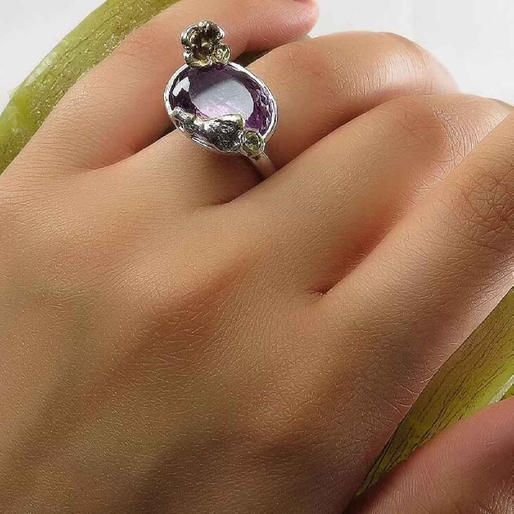 Purple Amethyst Silver Ring For Women Bahar