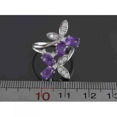 Purple Amethyst Silver Ring For Women Butterfly