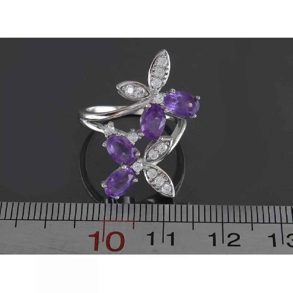 Purple Amethyst Silver Ring For Women Butterfly