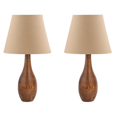 Set of 2 Accent Wooden Table Lamp Handcrafted Safa
