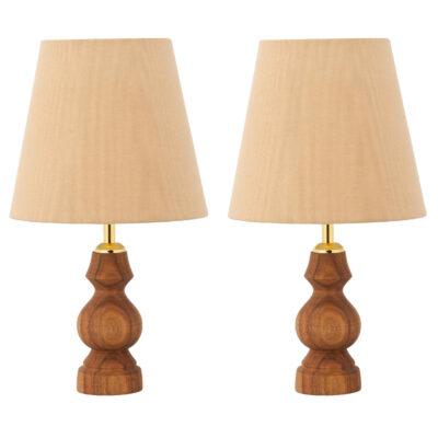 Set of 2 Accent Wooden Table Lamp Handcrafted Hoor