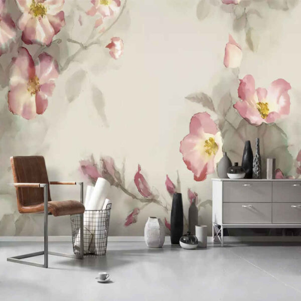 White Floral Wall Mural Model Heaven for Modern Interiors