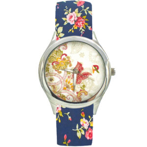 Women's Floral Fabric Strap Watch Model Butterfly