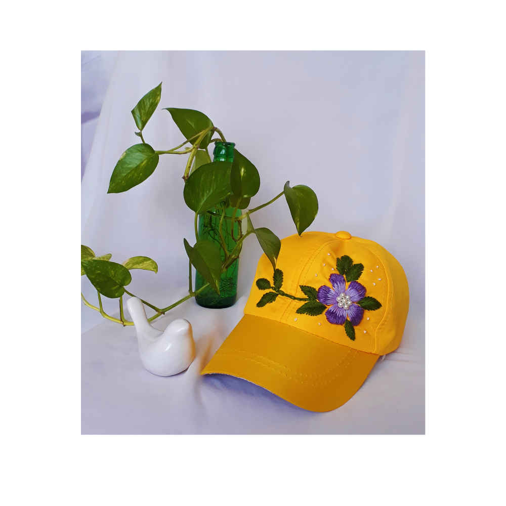 Yellow Embroidered Cap for Women – Model Elmira