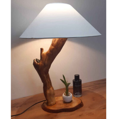 Rustic Wooden Log Table Lamp Handcrafted Fantasy