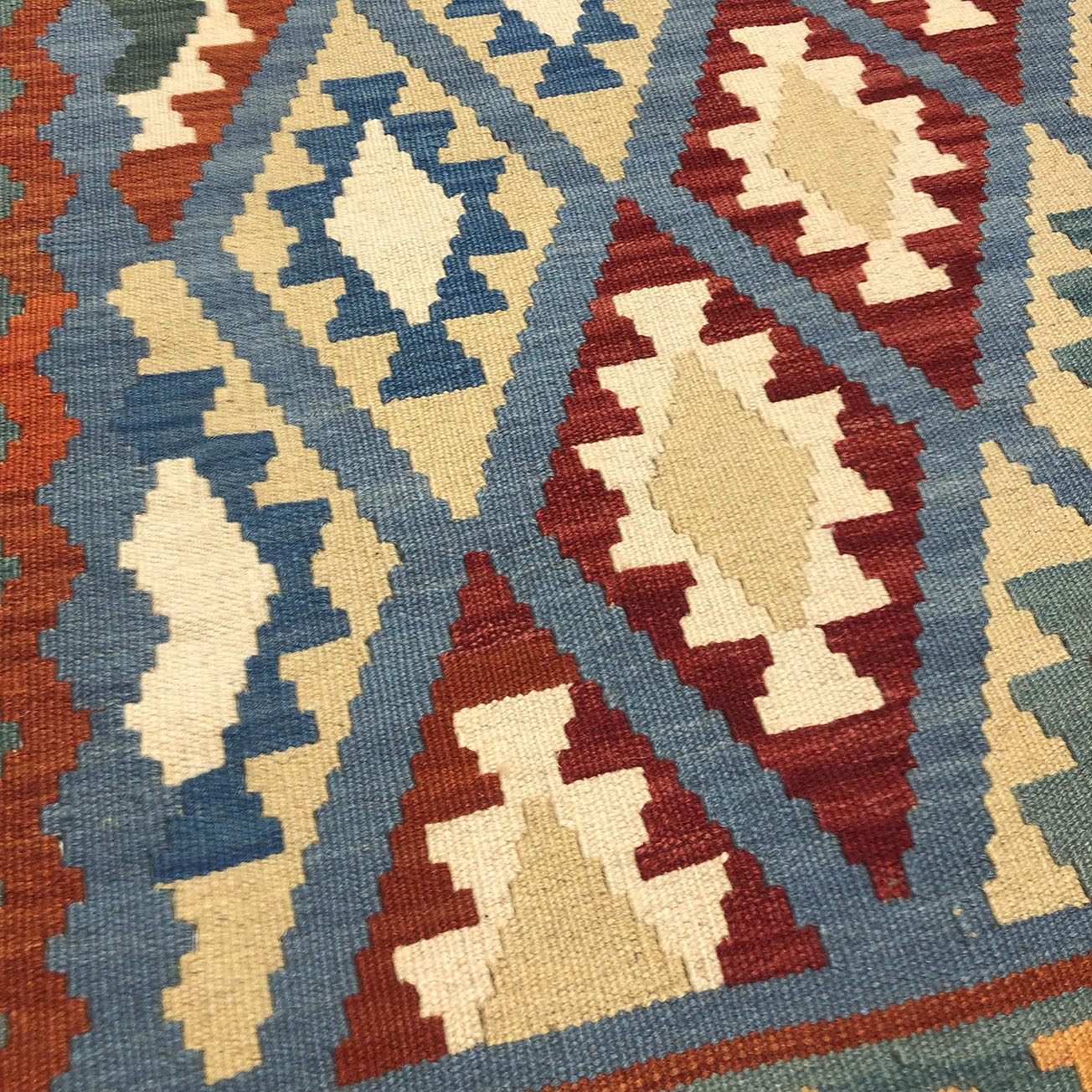 Authentic Persian Wool Kilim Rug Traditionally Handwoven in Firuzabad Geometric