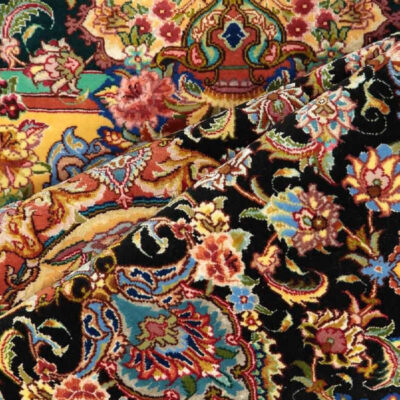 Persian Carpet Hand-Knotted Medallion Tabriz Cotton & Silk Blend Carpet Barsam