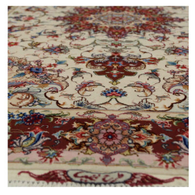 Persian Carpet Hand-Knotted Medallion Tabriz Kork Wool & Silk Blend Carpet Cheleh