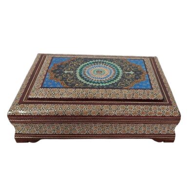 Beautiful Wooden Quran Storage Box – Khatam Enameled with Velvet Lining Model Eslimi