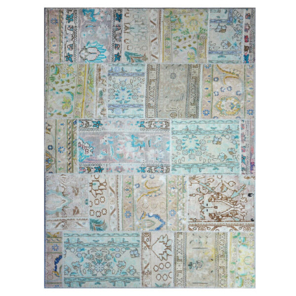 Vintage Persian Hand-Knotted Patchwork Carpet Sky
