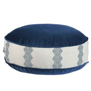 Round Blue Traditional Velvet Pouf Model Afagh