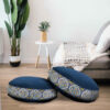 Bohemian Large Round Velvet Pouffe Inspired by Persian Art Blue Akam