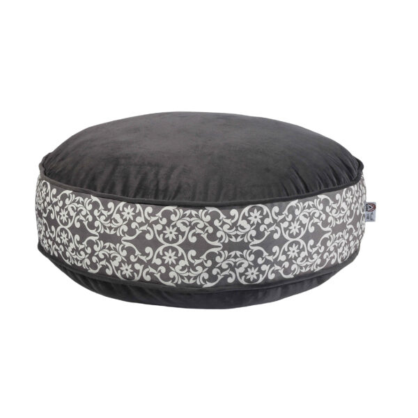 Round Gray Traditional Velvet Pouf Model Malih