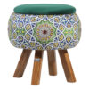 Round Velvet Footstool with Wooden Legs Inspired by Persian Art Green Emad