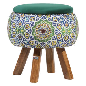 Round Green Traditional Velvet Footstool Model Emad