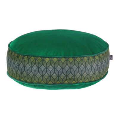 Bohemian Large Round Velvet Pouffe Inspired by Persian Art Green Melanie