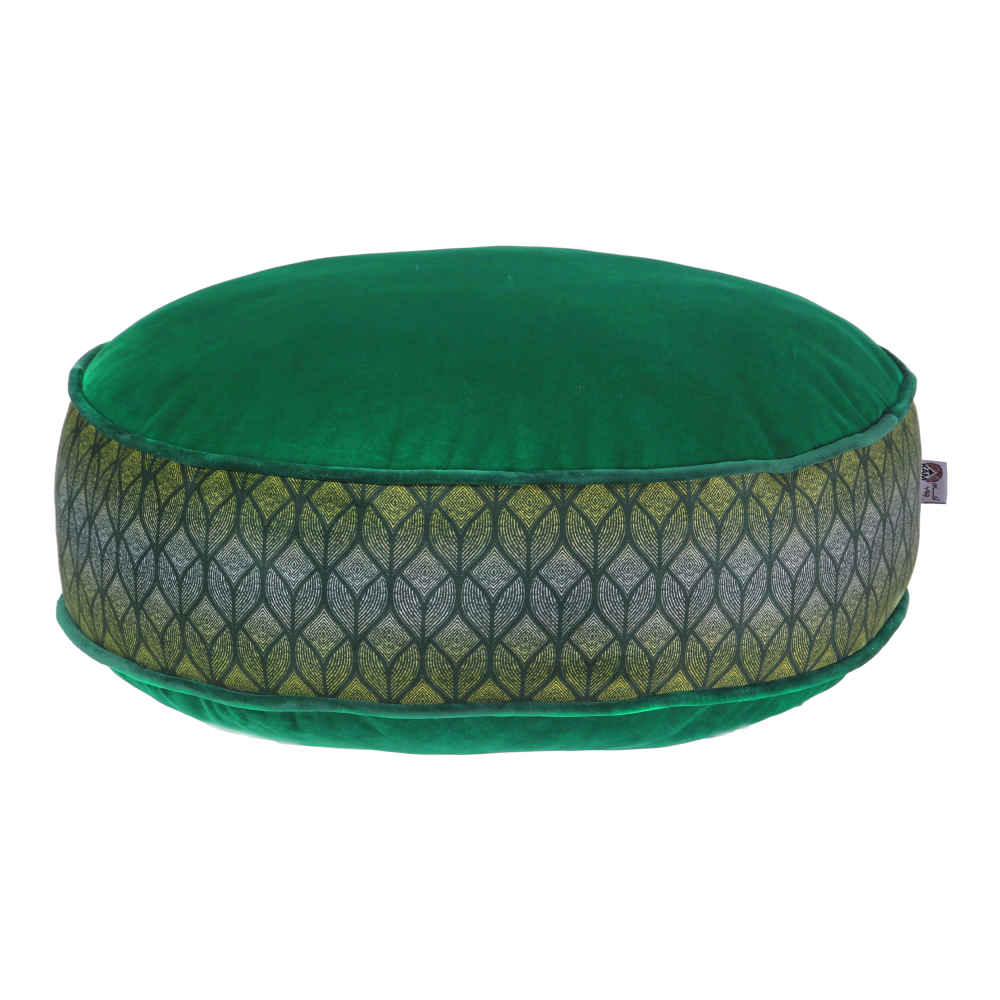 Bohemian Large Round Velvet Pouffe Inspired by Persian Art Green Melanie