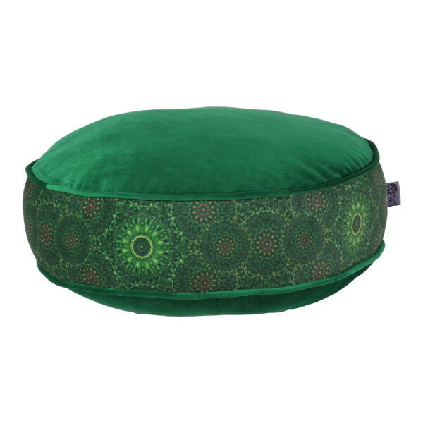 Bohemian Large Round Velvet Pouffe Inspired by Persian Art Green Rana
