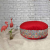 Bohemian Large Round Velvet Pouffe Inspired by Persian Art Red Karina