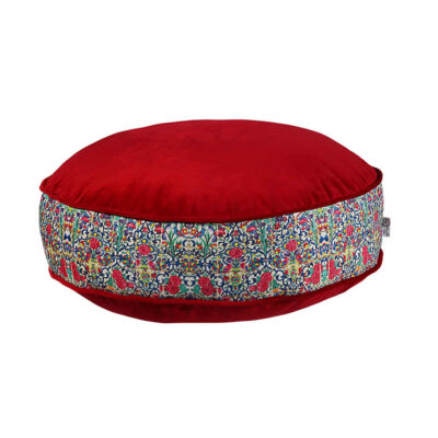 Bohemian Large Round Velvet Pouffe Inspired by Persian Art Red Karina