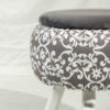 Round Velvet Footstool with Wooden Legs Inspired by Persian Art Gray Dorsa