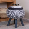 Round Velvet Footstool with Wooden Legs Inspired by Persian Art Gray Dorsa