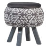 Round Velvet Footstool with Wooden Legs Inspired by Persian Art Gray Dorsa