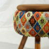 Round Velvet Footstool with Wooden Legs Inspired by Persian Art Brown Mahta