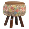 Round Velvet Footstool with Wooden Legs Inspired by Persian Art Brown Negar