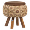 Round Velvet Footstool with Wooden Legs Inspired by Persian Art Brown Raha
