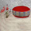 Bohemian Large Round Velvet Pouffe Inspired by Persian Art Red Alma