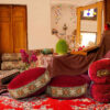 Bohemian Large Round Velvet Pouffe Inspired by Persian Art Red Hana