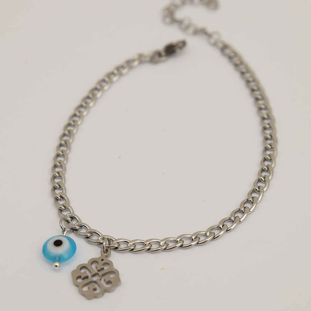 Steel Cheshm Nazar Ankle Bracelet Model Hana